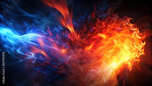 Fiery red and blue flames colliding with determination