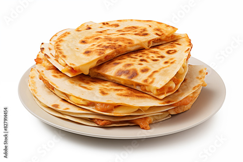 Quesadillas on dish over isolated white background
