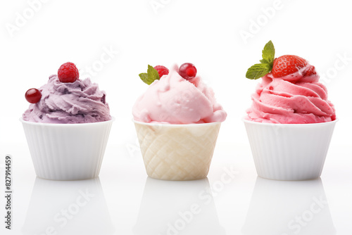 tub of ice cream on isolated white background photo
