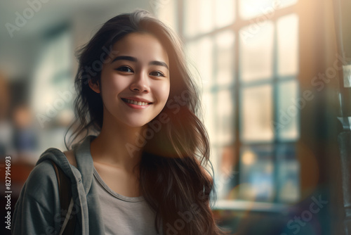 Portrait of young pretty girl at indoors