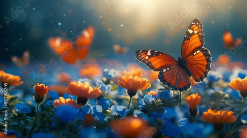 Butterfly Resting on Flowers