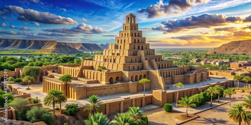 Exploring ancient Babylon with views of the Tower of Babel, biblical artifacts, and ruins photo