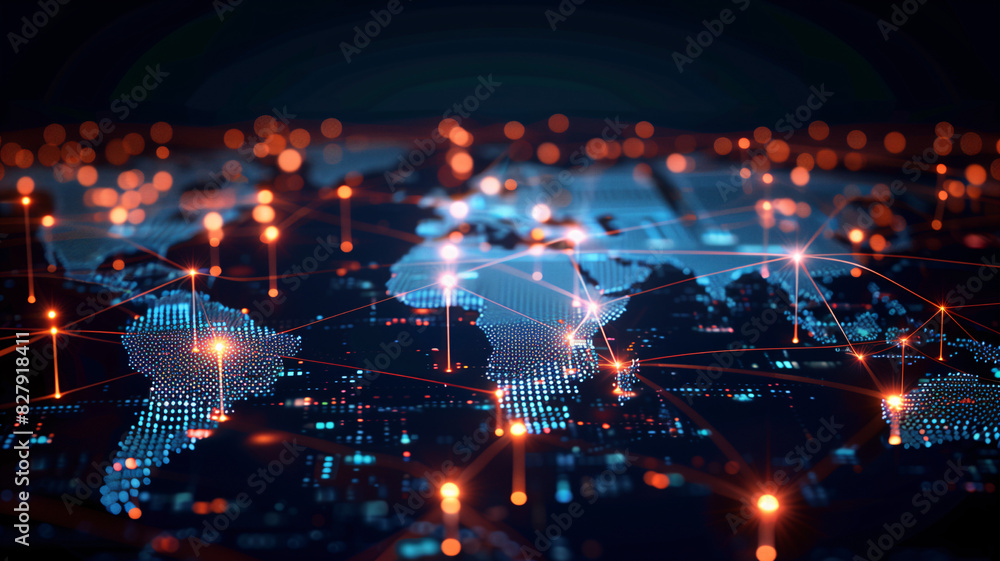 Futuristic global data flow with interconnected digital world map Futuristic global data flow with interconnected digital world map