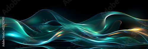 Green and Blue Luminous Neon Light Waves: A Vibrant Display of Dynamic Energy and Motion, Featuring Radiant Colors, Futuristic Design, and Intricate Patterns