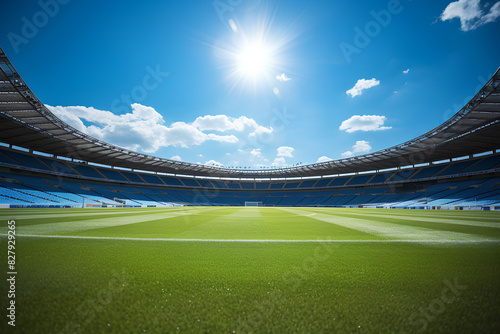 sky blue day sunny stadium pitch football grassy game sport green background nobody grass sunlight outdoors field nature sunshine natural architecture building cloud outside soccer daylight arena  © JM Pixels