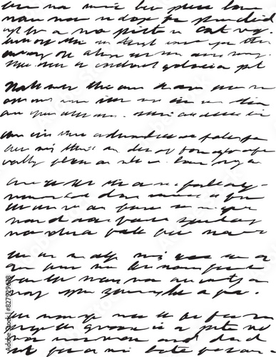 Handwritten journal entry, with completely illegible, messy handwriting. Messy women's diary page, nonsense words written out in cursive longhand in a vintage style. 