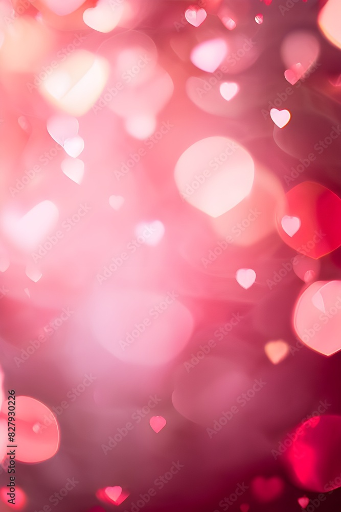 pink white and red wide background with bokeh lights and heart shape glitter on valentines with copy space. Abstract background holiday
