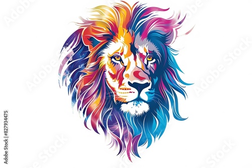 Lion  the head of a lion in a multi-colored flame. Abstract multicolored profile portrait of a lion head on a white background.