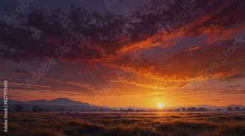 Captivating artwork, Yellow, gold, pink, and purple converge in a sunrise scene with expressive paint effects. © xKas