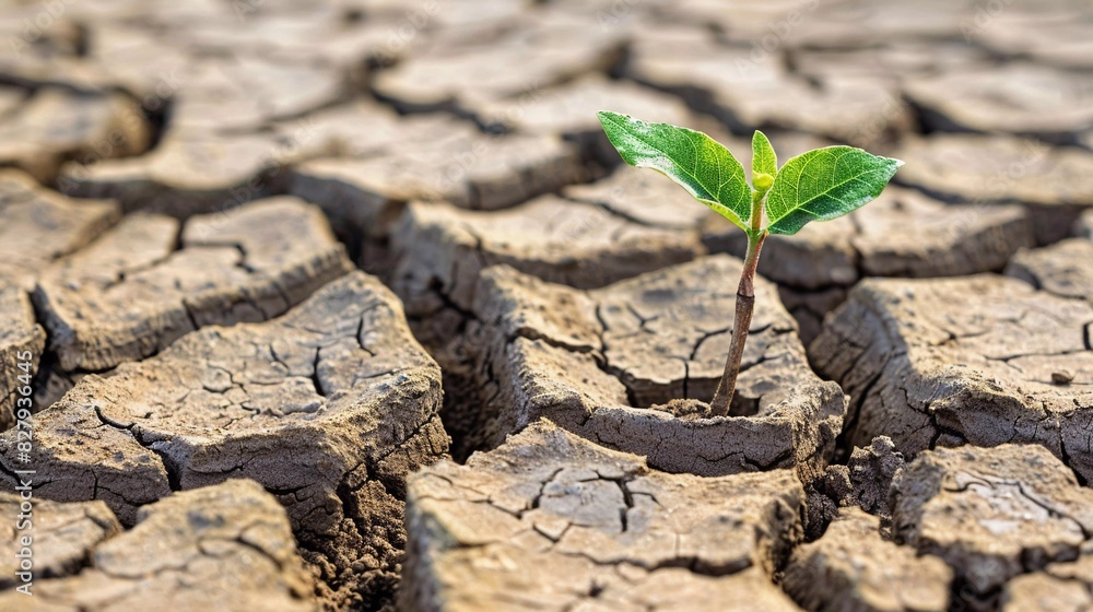 Tenacious Life: Seedling Pushes Through Cracked Earth (Desertification, Hope) Tenacious Life: Seedling Pushes Through Cracked Earth (Desertification, Hope)