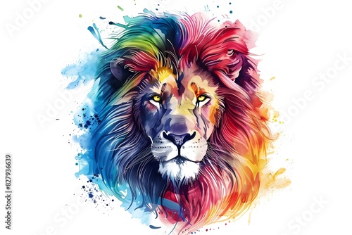 Lion, the head of a lion in a multi-colored flame. Abstract multicolored profile portrait of a lion head on a White background.