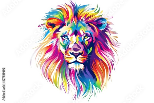 Lion, the head of a lion in a multi-colored flame. Abstract multicolored profile portrait of a lion head on a White background.