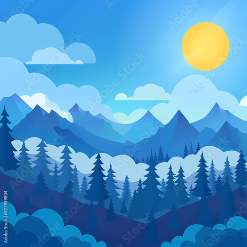 Blue Mountain Forest Vector: Tranquil Background for Designs