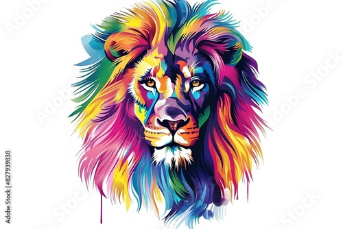 Lion  the head of a lion in a multi-colored flame. Abstract multicolored profile portrait of a lion head on a White background.