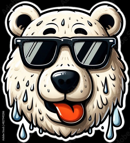  Sticker of a polar bear with sunglasses sweating in the heat.