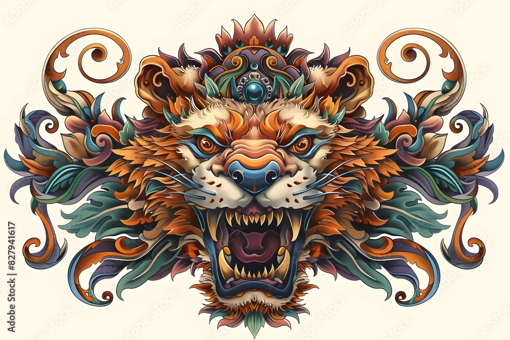 Lion, the head of a lion in a multi-colored flame. Abstract multicolored profile portrait of a lion head on a White background. Lion, the head of a lion in a multi-colored flame. Abstract multicolored profile portrait of a lion head on a White background.