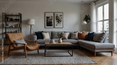 Chic Scandinavian-inspired living room layout.