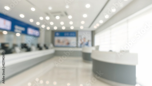 blurry Modern Bank Lobby With Contemporary Design And Bright Lighting During Daytime