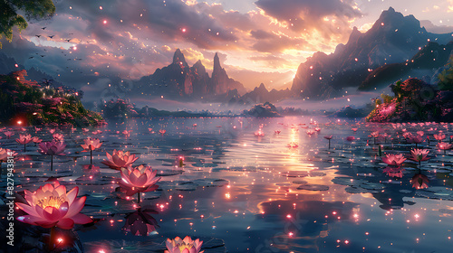 illustration of celestial garden floating among stars exotic plants luminous flowers and mythical creatures dwelling in a realm of eternal beauty and tranquility beyond the bounds of space and time photo