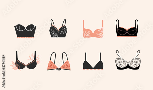 Elegant, luxury lingerie and underwear logos collection. Hand drawn minimalist illustrations, boho style logos