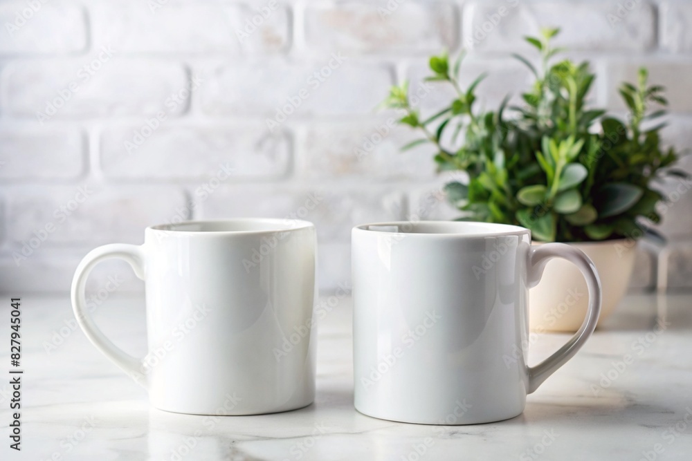 Mockup of two white ceramic coffee mug Mockup of two white ceramic coffee mug