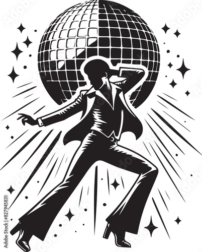 1970s Disco Dancing Vector Silhouette