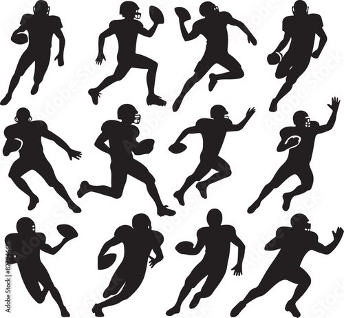 American Football Players Silhouette Vector Set