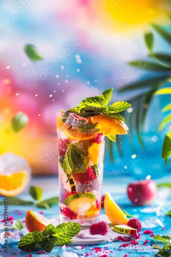 colorful cocktail on the beach with fruit  photo