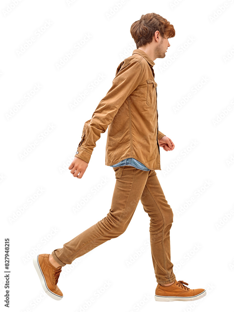 Naklejka premium Isolated walking handsome young man wearing ψασθαλ ψλοτηεσ, png,cutout on transparent background, ready for architectural visualisation