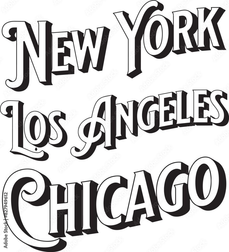 Obraz premium New York Los Angeles Chicago Retro Typography Vector