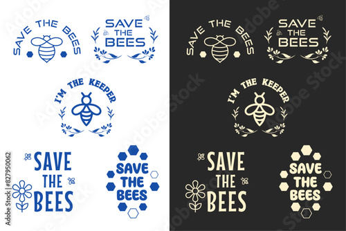 Save the bees design lettering round badge logo. Protect pollinators insects bee support beekeepers illustration. Floral retro vintage flowers aesthetic printable vector text shirt design sticker cut