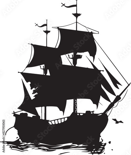 Pirate Ship Vector Silhouette