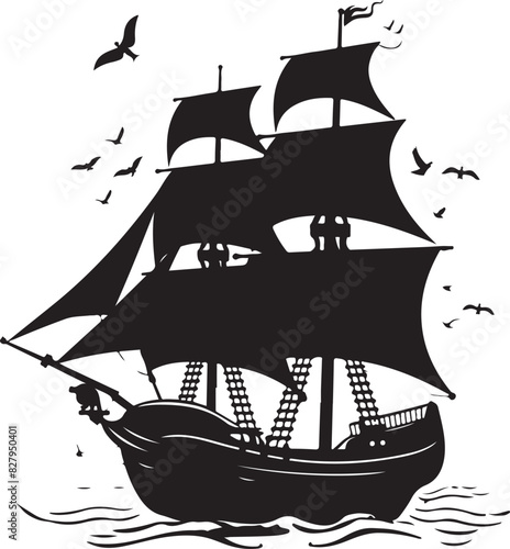 Old Pirate Ship Vector Silhouette