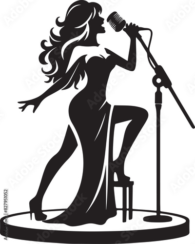 Woman Singer on Stage Silhouete Vector