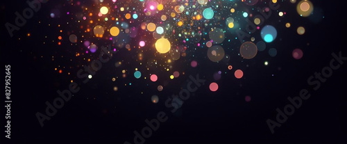Multicolor bokeh, raining light, blurry lights, blurry background, rainbow confettis on a black background, colorful, night lights, city lights, haze, depth of field, round bokeh, circle bokeh