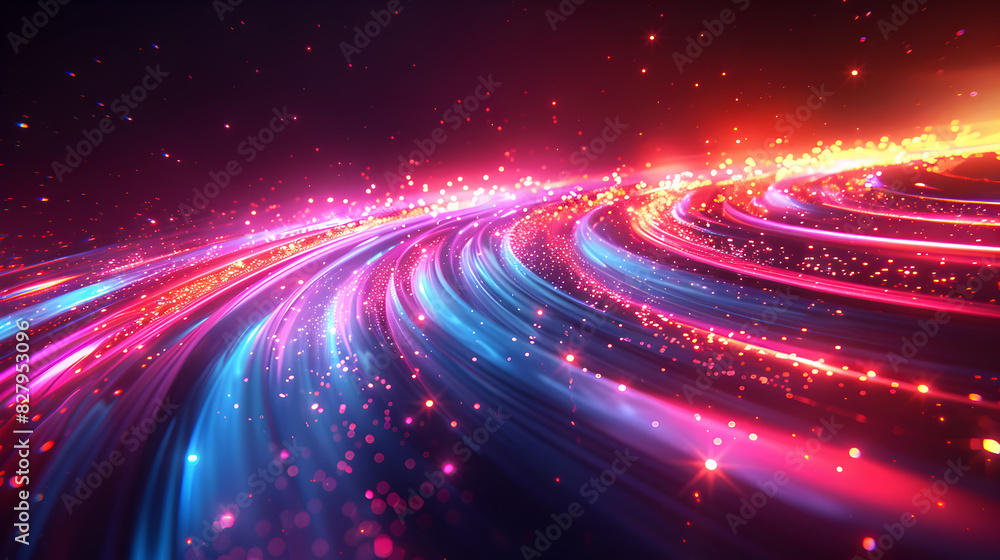 Colorful vibrant neon light stripes and dots, luminous lighttail stripes on a dark moody background, futuristic design, modern light art Colorful vibrant neon light stripes and dots, luminous lighttail stripes on a dark moody background, futuristic design, modern light art