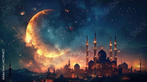 ramadan Kareem, Ramadan crescent moon, Eid Mubarak Islamic festival social media banner and Eid Mubarak Post Template, islam photo