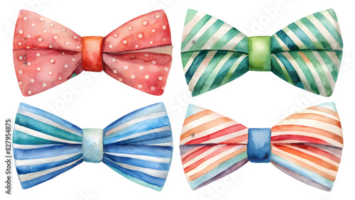 Collection of Vector Flat Striped Watercolor Bowties in Multiple Colors | Stylish Bowtie Illustrations with Transparent Background