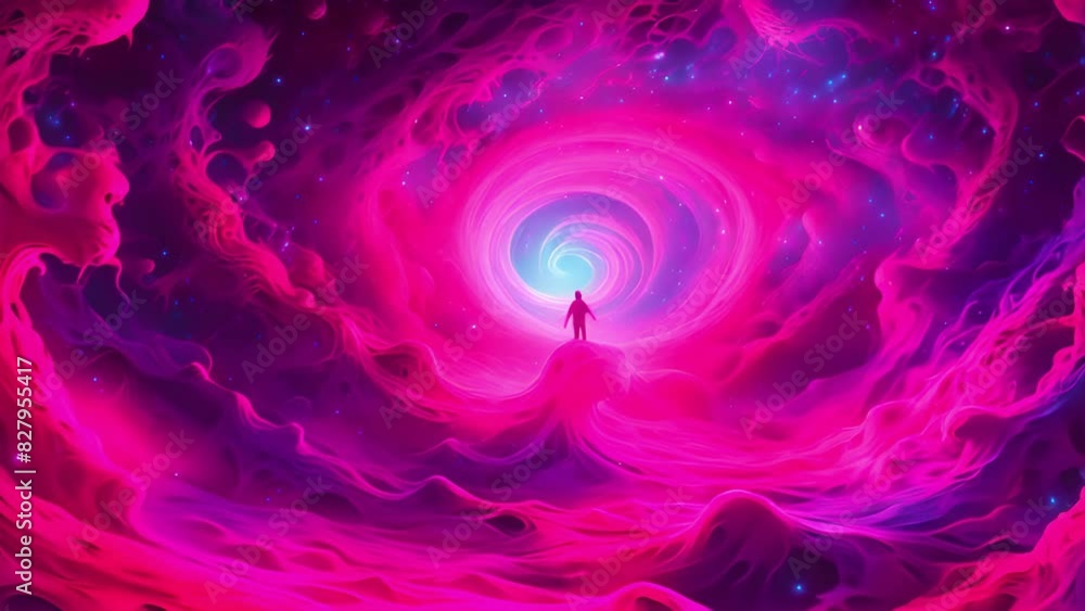 ピンク色の不気味な空間と人影,Generative AI