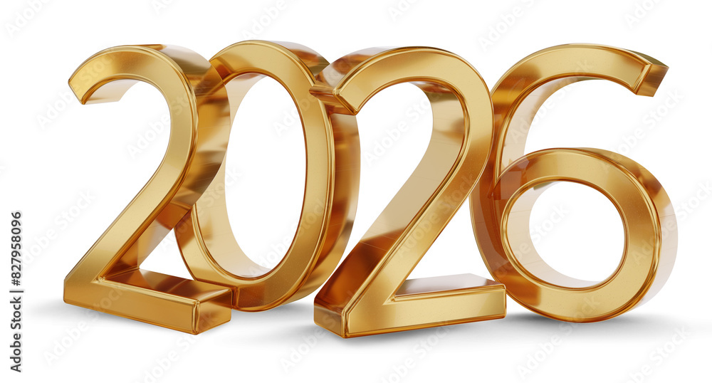 2026 golden symbol metallic glossy isolated, small groundshadows, 3d-illustration as new year symbol or luxury and better changes 2026 golden symbol metallic glossy isolated, small groundshadows, 3d-illustration as new year symbol or luxury and better changes