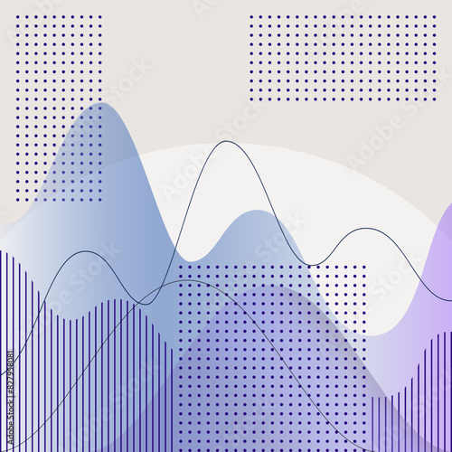 Analytics and finance. Graphs, charts, parabolas, geometric shapes on blue-gray gradient vector background. abstract style illustration
