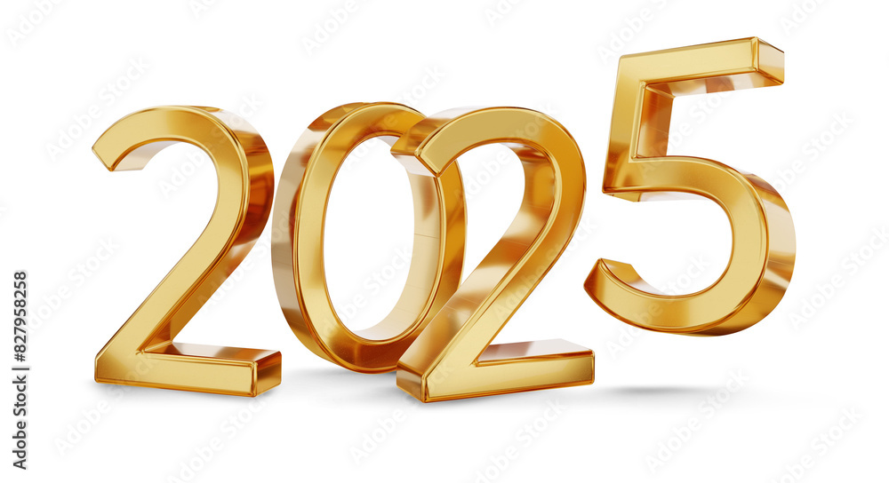 2025 golden symbol metallic glossy isolated, small groundshadows, 3d-illustration as new year symbol or luxury and better changes 2025 golden symbol metallic glossy isolated, small groundshadows, 3d-illustration as new year symbol or luxury and better changes