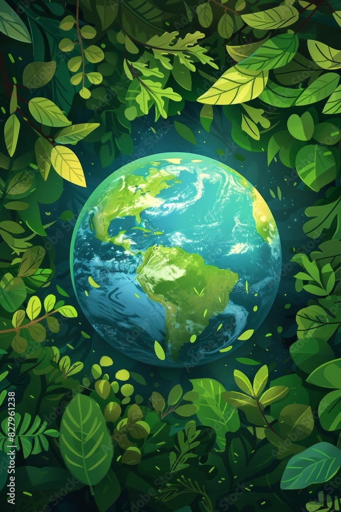 illustration of planet Earth globe in green leaves, responsible consumption and resources sustainability, balance of ecology and harmony with environment concept illustration of planet Earth globe in green leaves, responsible consumption and resources sustainability, balance of ecology and harmony with environment concept