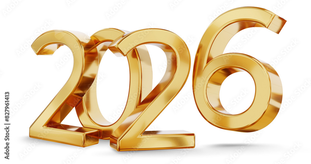 2026 golden symbol metallic glossy isolated, small groundshadows, 3d-illustration as new year symbol or luxury and better changes 2026 golden symbol metallic glossy isolated, small groundshadows, 3d-illustration as new year symbol or luxury and better changes