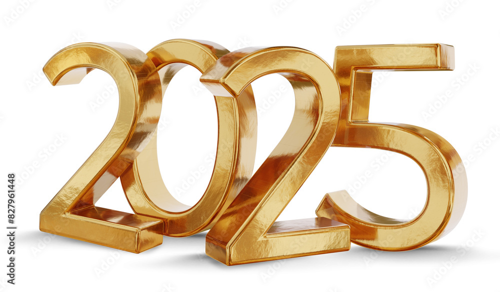 2025 golden symbol metallic glossy isolated, small groundshadows, 3d-illustration as new year symbol or luxury and better changes 2025 golden symbol metallic glossy isolated, small groundshadows, 3d-illustration as new year symbol or luxury and better changes