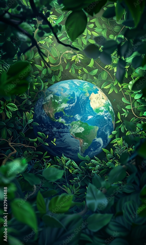illustration of planet Earth globe in green leaves, responsible consumption and resources sustainability, balance of ecology and harmony with environment concept illustration of planet Earth globe in green leaves, responsible consumption and resources sustainability, balance of ecology and harmony with environment concept