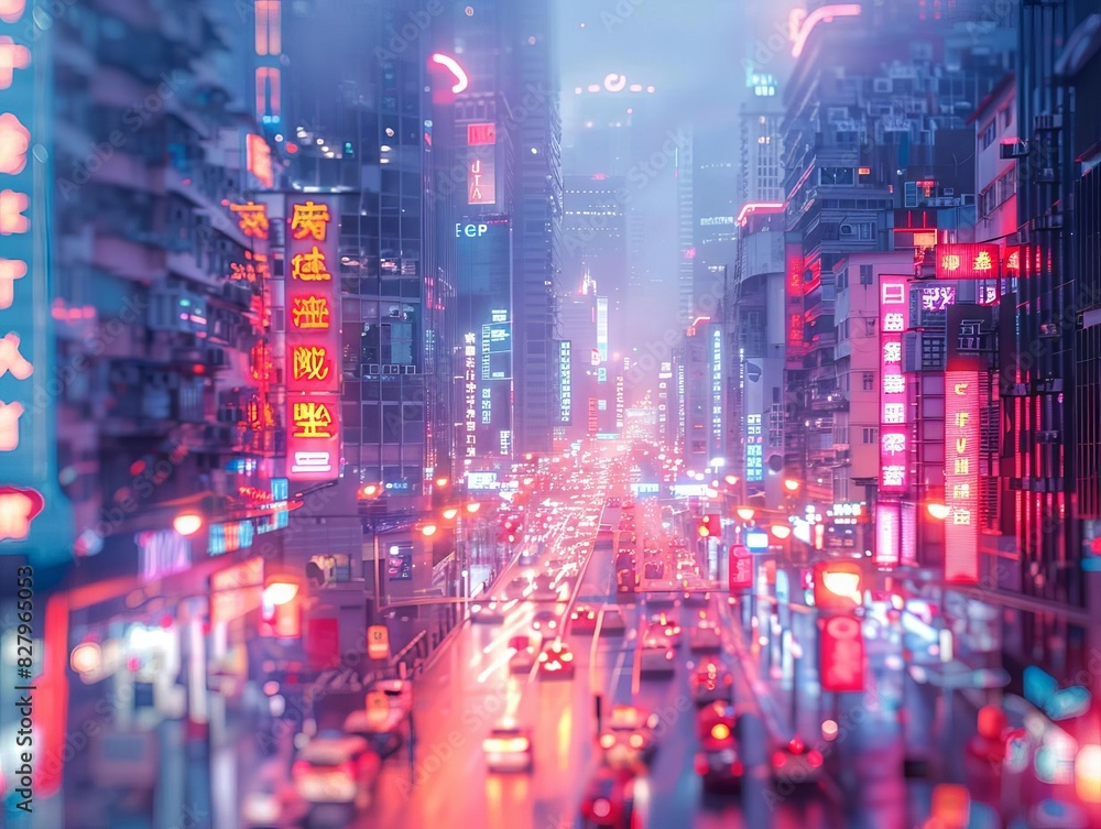 Futuristic urban skyline with sleek, modern skyscrapers and innovative architectural designs, bustling city streets filled with neon lights and activity Futuristic urban skyline with sleek, modern skyscrapers and innovative architectural designs, bustling city streets filled with neon lights and activity