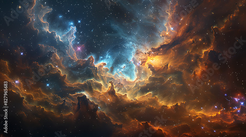 illustration of a cosmic phenomenon known as a nebula with swirling clouds of gas and dust glowing star clusters and radiant colors painting the night sky in a celestial tapestry of beauty and wonder