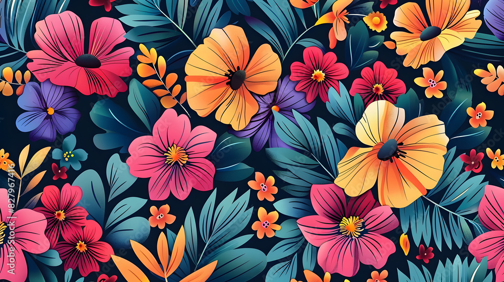 Lush floral pattern with vivid flowers and leaves, background for invitation, mother's day card Lush floral pattern with vivid flowers and leaves, background for invitation, mother's day card