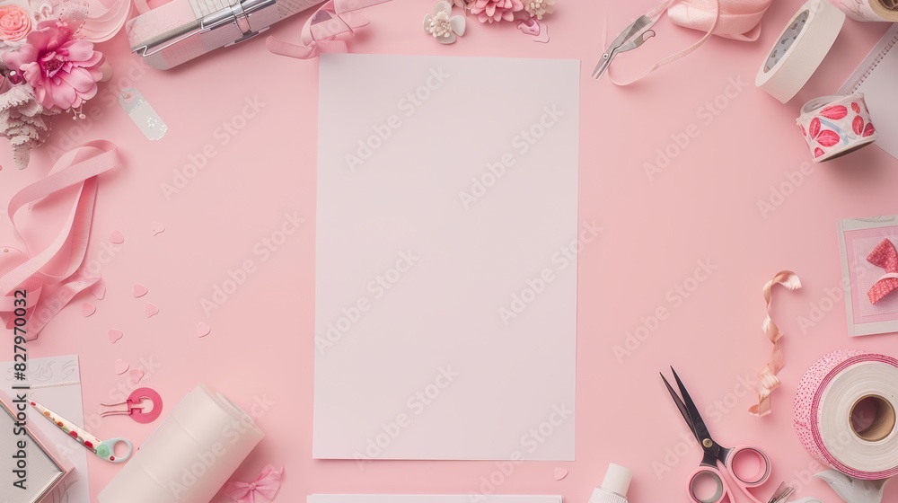 A mock up elegant background. Empty sheet in the middle. Top view, flat lay, copy space. A mock up elegant background. Empty sheet in the middle. Top view, flat lay, copy space.